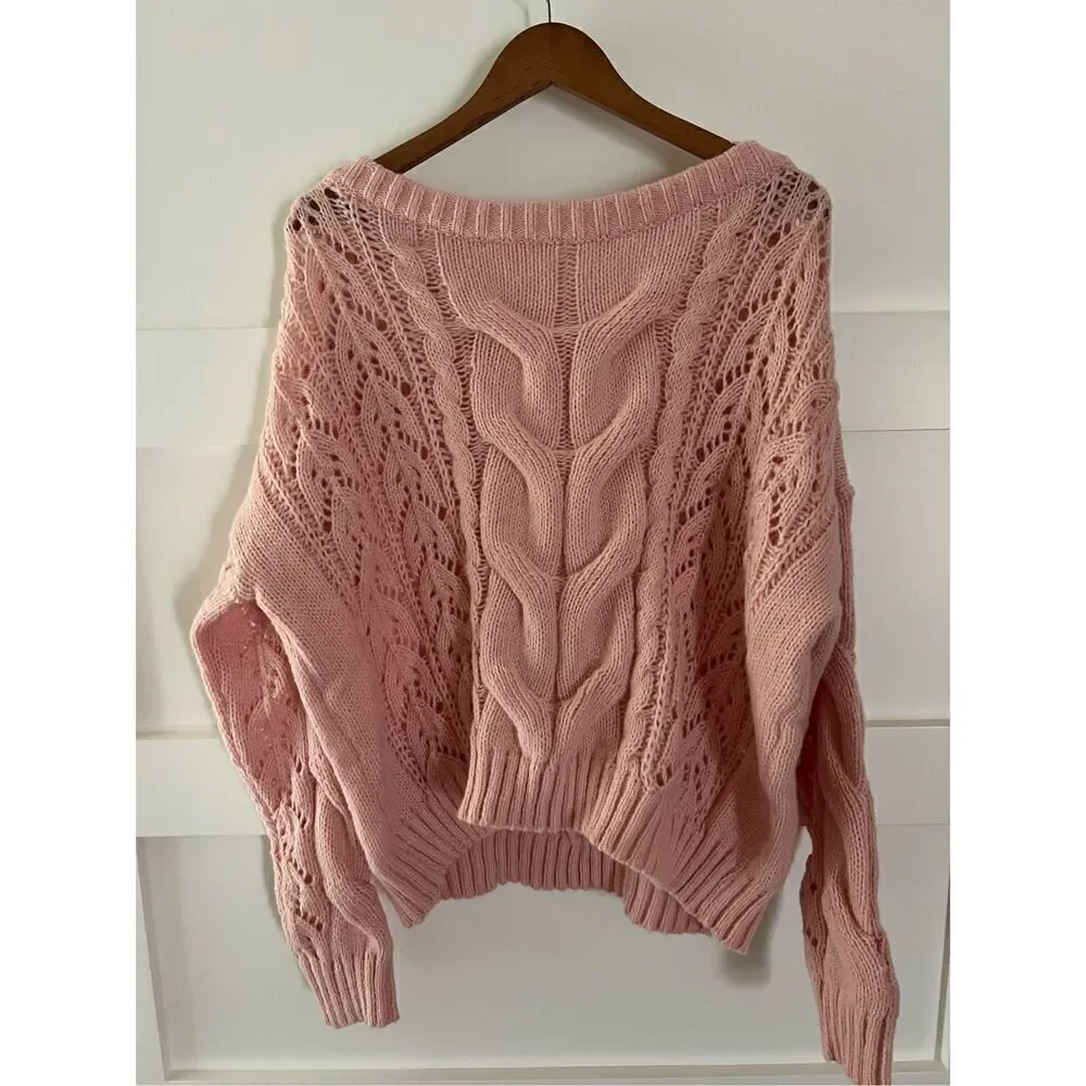 New pink lightweight cross banded sweater oversized crop size xl